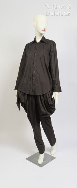 null Jean Paul GAULTIER Femme - Asymmetrical black cotton set with cut-out shirt...