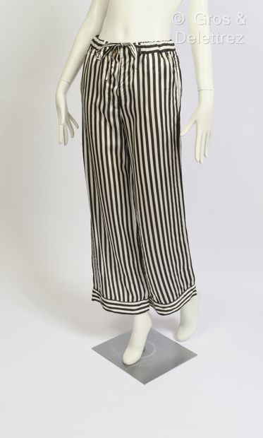 null CELINE - Pyjama set in black and white striped viscose satin, consisting of...