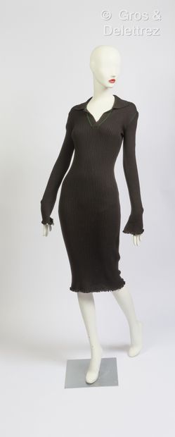 null Bottega VENETA - Black rib-knit polo dress. T.S.