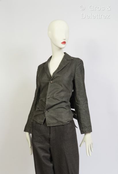 null Yohji YAMAMOTO - Black treated cotton jacket with back tie. T.1.