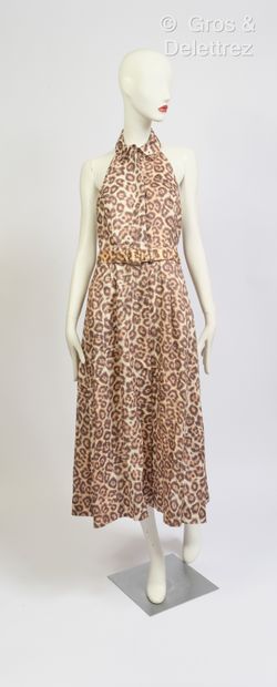 null ZIMMERMANN - Panther print linen maxi dress, belt. Size 2 (soiling, stains)...