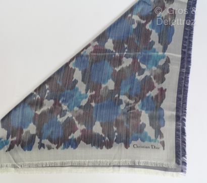 null Christian DIOR - Printed silk and wool shawl with ikat motif, fringed edges...