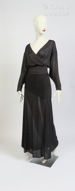 null ALAIA - Magnificent black knit ensemble with wrap top and long skirt. Nude label,...