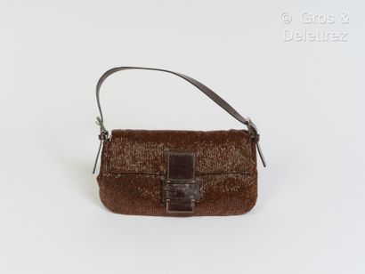 null FENDI - "Baguette" bag, 26cm, brown pearl and cocoa leather, adjustable shoulder...