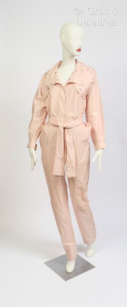 null VALENTINO - Garage-style jumpsuit in pink treated cotton, belt. Size 36 (small...