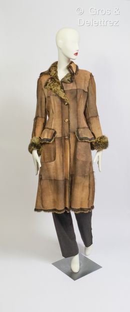 null Paul SMITH - Coat in cocoa patchwork suede reverse and lustrous Castorette....