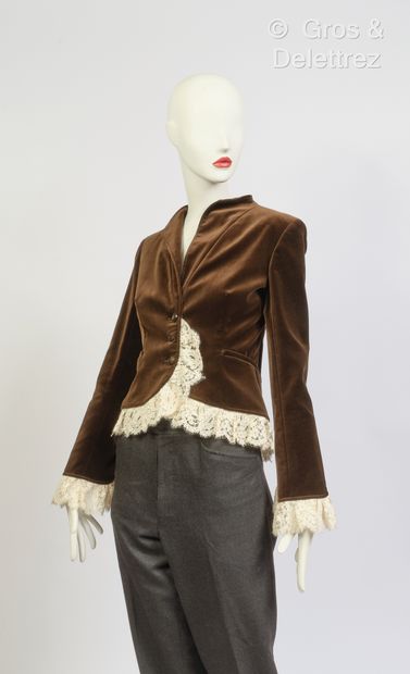 null VALENTINO - Jacket in cocoa velvet and ecru guipure. T.8.