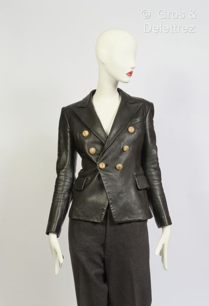 null BALMAIN X Olivier Rousteing - Black lambskin leather blazer jacket. T.36.