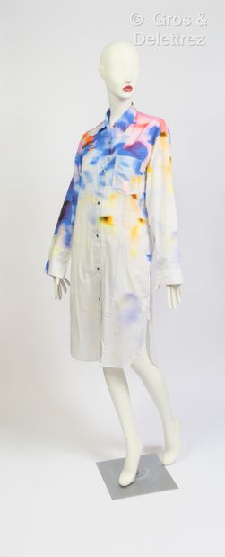 null Dries VAN NOTEN - White cotton shirt dress with multicolored tye dye print....