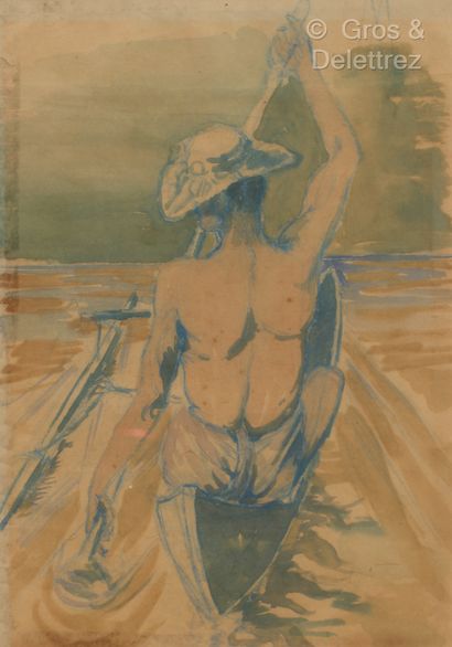 null Octave MORILLOT (1878-1931)
Pêcheur dans une barque
Aquarelle sur trait de crayon.
Monogramée...