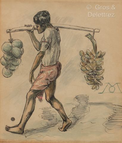 null Octave MORILLOT (1878-1931)
Le vendeur de bananes
Plume, encre et aquarelle...