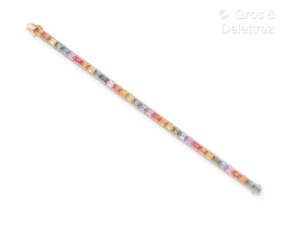 Travail contemporain Bracelet ligne « Arc-en-ciel » en or rose et or gris 750 millièmes...