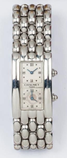CHAUMET "Khésis Double Fuseaux Horaires" Bracelet montre en acier, cadran à double...