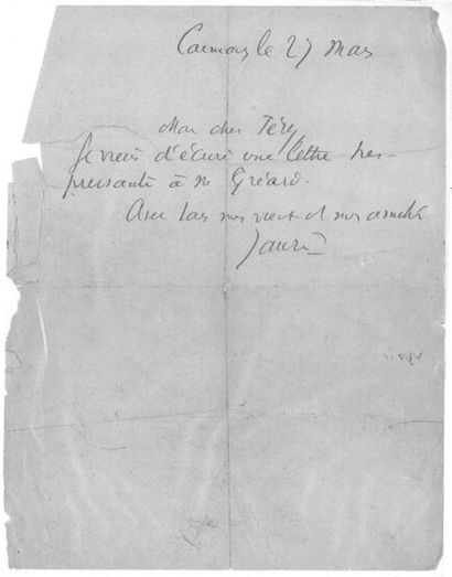 JAURES Jean (Castres 1859-1914) Lettre autographe signée adressée de Carmaux le 27...