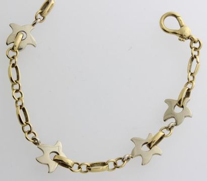 null Bracelet articulé en or de deux couleurs à décor d'étoiles. P. 24,2g