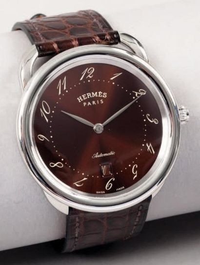 HERMES Paris Swiss made n°288 0865 Montre "Arceau" très grand modèle en acier, cadran...