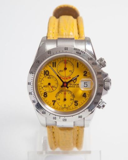 TUDOR PRINCE DATE Montre de poignet chronographe en acier, cadran jaune à trois compteurs,...