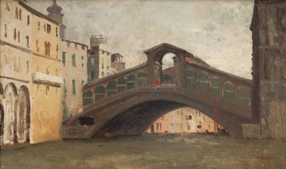 Fabius BREST (1823-1900) Le pont du Rialto Huile sur toile signée en bas à droite...