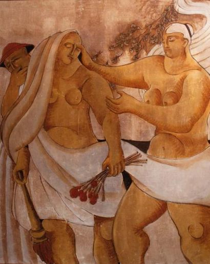 P. SEILLEGER ? (XXe siècle) Deux femmes drapées Huile sur toile indistinctement signée...