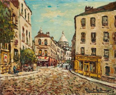 Robert LE BERGER (1905-1972) Rue de Montmartre Huile sur toile signée en bas à droite...