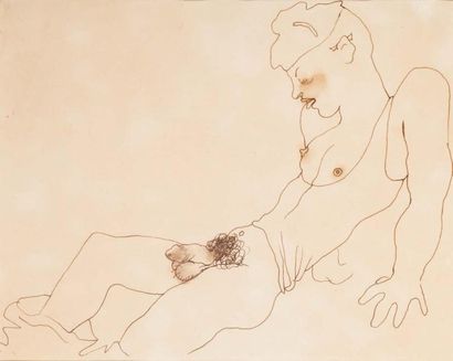 Jean COCTEAU (1889-1963) Marin érotique Encre brune sur papier Certificat de M.Dermit,...