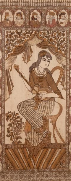null Kalamkar d'Iran Décor figurant une chanteuse qui conte en musique l'histoire...