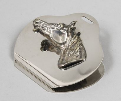 HERMES Paris *Pince à courrier en métal argenté orné d'une tête de cheval