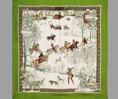 HERMES Paris *Carré en soie imprimée titré «L'hiver», signé Ledoux