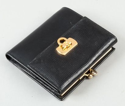 Salvatore FERRAGAMO Portefeuille porte-cartes porte-monnaie en cuir lisse noir et...