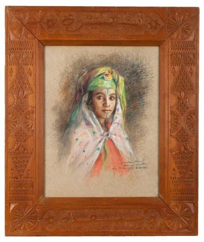 Étienne DINET (1861-1929) Jeune fille de Bou-Saâda Pastel, signé en bas à droite...