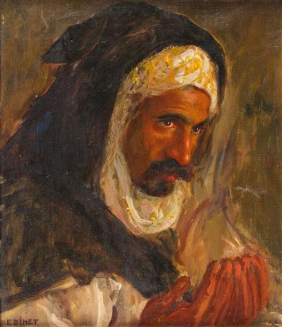 Étienne DINET (1861-1929) Portrait d'homme en prière Huile sur toile marouflée sur...