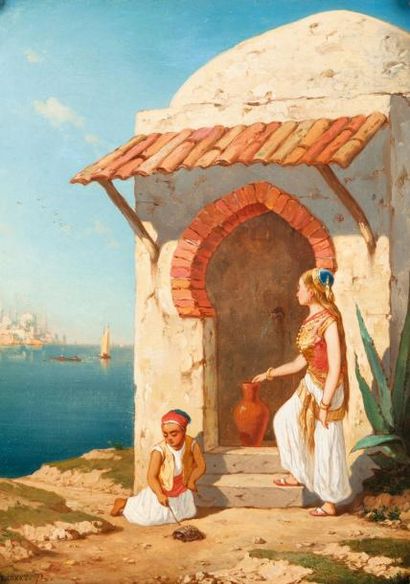 SIMONET (XIX-XXème siècle) Femme ottomane la fontaine, 1872 Huile sur toile, signée...