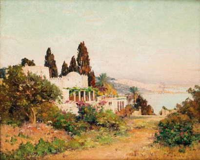 Eugene DEsHAYES (1862/68-1939) Villa Algéroise, 1906 Huile sur panneau, signée en...