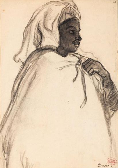 André SUREDA (1872-1930) Marocaine Fusain signé en bas à droite Cachet d'Atelier....