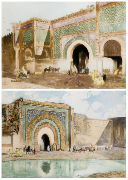 Maurice ROMBERG DE VAUCORBEIL (1862-1943) «Marrakech, Bab Agnaou (1895)» - «Porte...