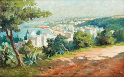 Michel STURLA (1895-1936) La Baie d'Alger Huile sur toile signée en bas à droite....