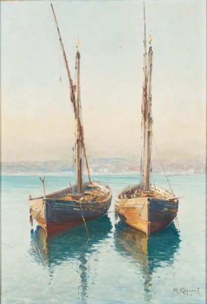 Marius REYNAUD (1860-1935) Balancelles dans le port d'Alger Huile sur toile, signée...