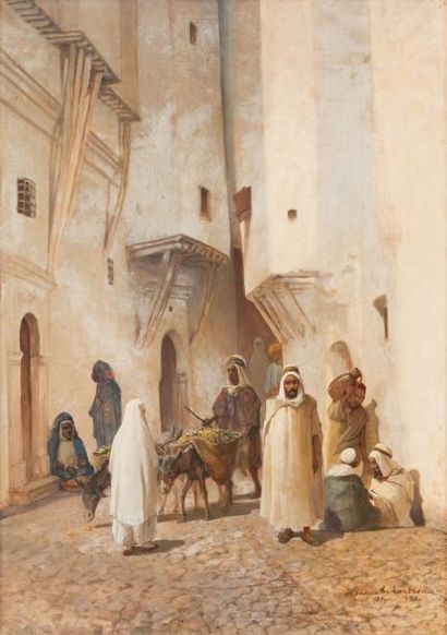 Henrik ANKARCRONA (1831-1917) Ruelle de la Casbah, Alger, 1881 Huile sur panneau,...
