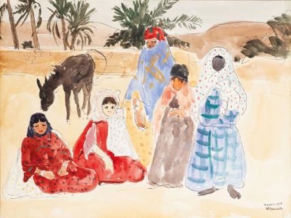 Maurice BOUVIOLLE (1893-1971) Femmes de Ghardaïa, 1929 Aquarelle, plume et encre,...