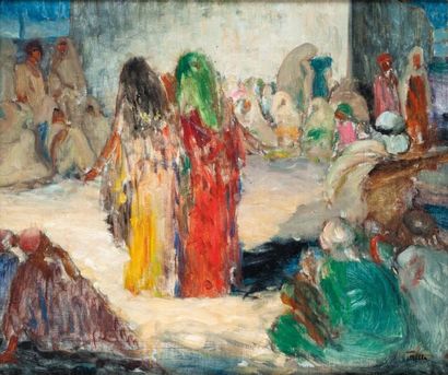 Louise LUCAS-BREDOUILLE (XIX-XXème) Danseuses marocaines Huile sur toile, signée...
