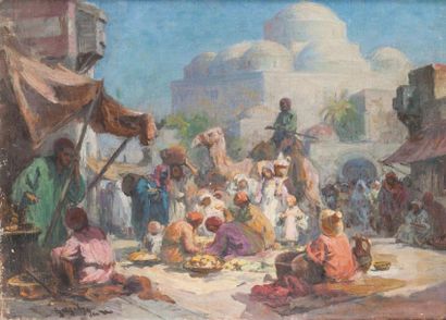 Imre GERGELY (1868-1914) Marché à Sidi Mahrez, Tunis Huile sur toile, signée en bas...