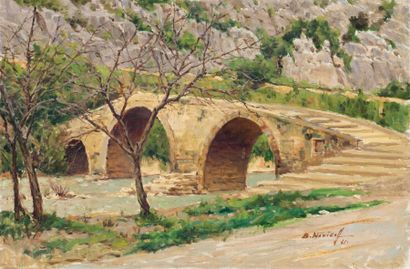 Boris NAVICOFF (1888-1966) Pont sur la rivière Nahr el Kelb, Nord de Beyrouth Huile...