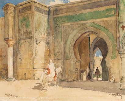 Alméry LOBEL-RICHE (1880-1950) Porte à Meknès, 1900 Aquarelle, signée en bas à droite,...