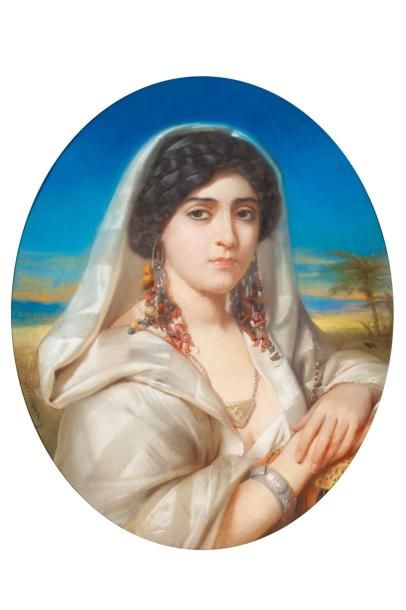 Attribué à Léopold de MOULIGNON (1821-1897) Portrait d'orientale aux bijoux Pastel...