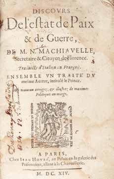 MACHIAVEL Nicolas. Discours de l'Estat de Paix et de Guerre. Paris, Houzé, 1614,...