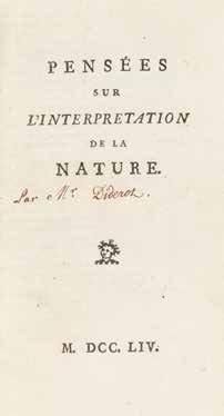 DIDEROT Denis Pensées sur l'interpretation de la Nature. Sl., 1754, in-12 relié plein...