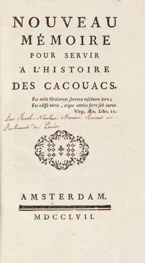MOREAU JACOB NICOLAS Nouveau memoire pour servir à' l'histoire des Cacouacs. Amsterdam,...