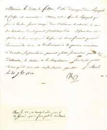  Organisation de Corfou. Lettre signée "Nap", adressée de St Cloud le 21 septembre...