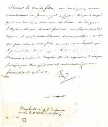  Reproches au Général Donzelot. Lettre signée "Nap", adressée de Fontainebleau le...