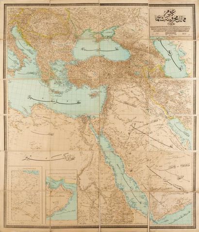 null CARTE DE L'EMPIRE OTTOMAN EN OSMANLI. Rare carte coloriée de l'empire ottoman...